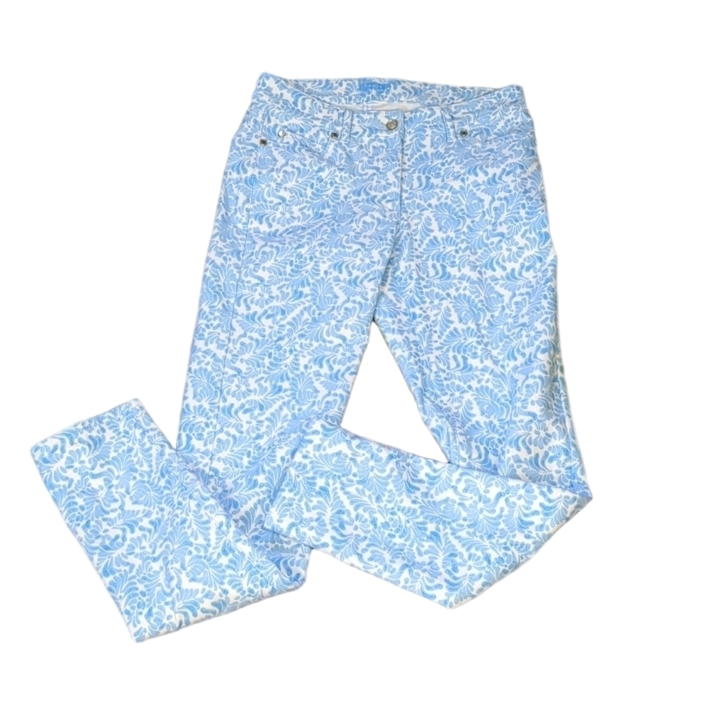 J. McLaughlin blue white leaves jeans size 0
